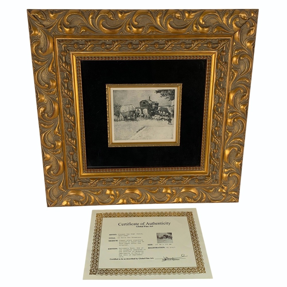 Vincent Van Gogh La Halte Des Bohemiens 1916 Copper Plate Engraving COA Frame